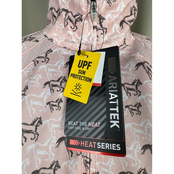 Ariat Sunstopper 2.0 Horse Print 1/4 Zip UPF Equestrian Riding Shirt L - Picture 3 of 8